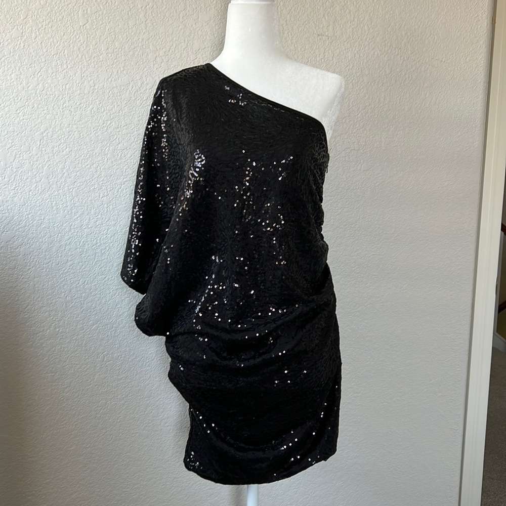 Guess by Marciano One shoulder black sequins mini dress